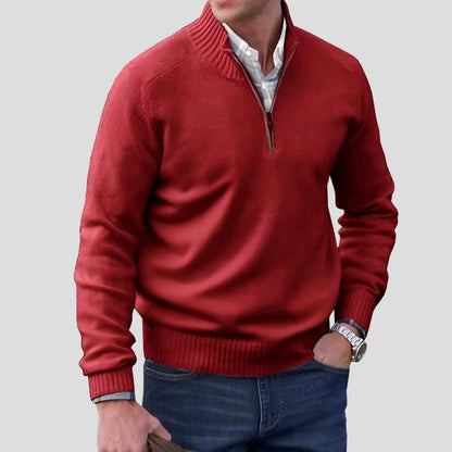 Heren katoenen gebreide trui met ritskraag - casual stijl
