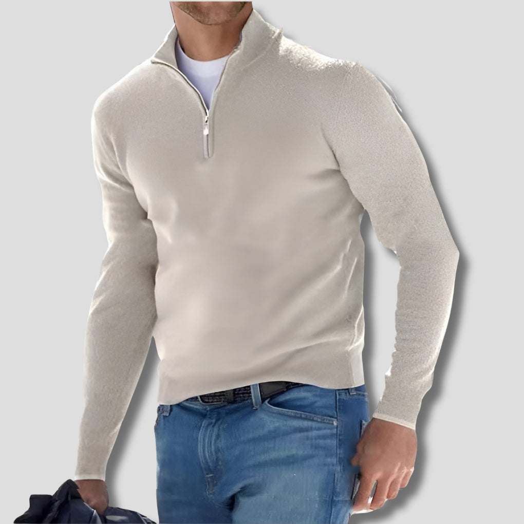 Heren katoenen gebreide trui met ritskraag - casual stijl