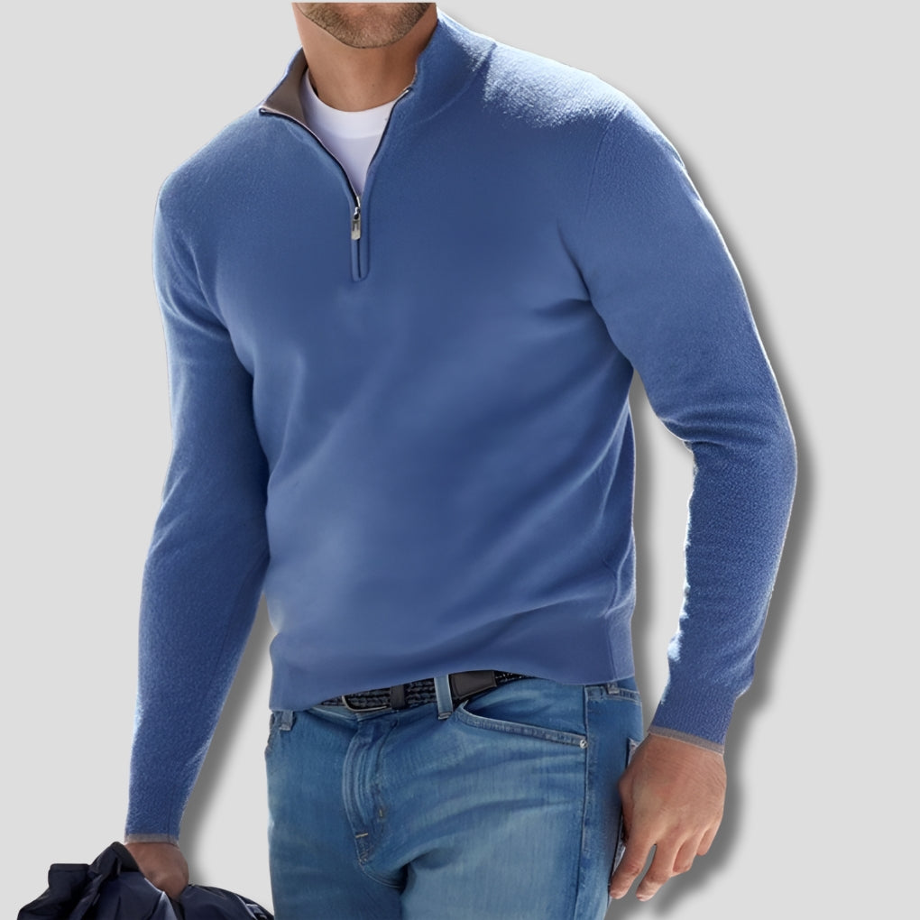 Heren katoenen gebreide trui met ritskraag - casual stijl