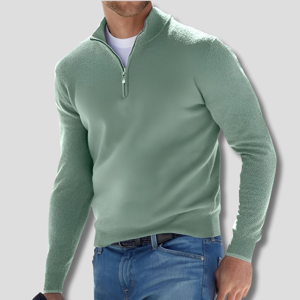 Heren katoenen gebreide trui met ritskraag - casual stijl