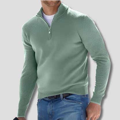 Heren katoenen gebreide trui met ritskraag - casual stijl