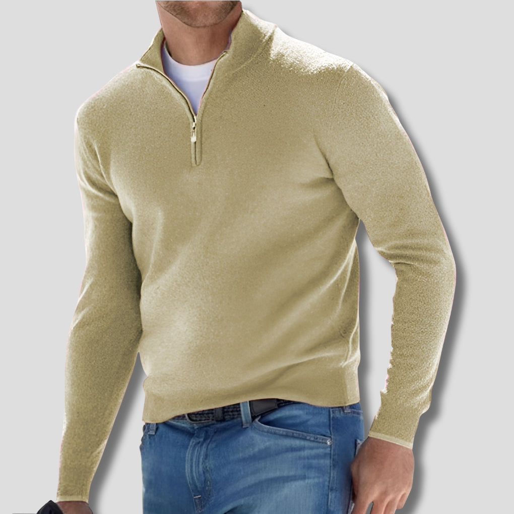 Heren katoenen gebreide trui met ritskraag - casual stijl