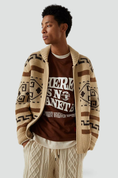 Retro Jacquard Heren Vest met Sjaalkraag - Comfortabel Casual Design