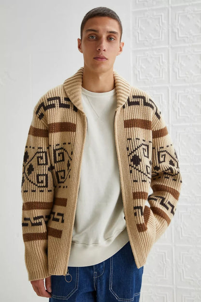 Retro Jacquard Heren Vest met Sjaalkraag - Comfortabel Casual Design