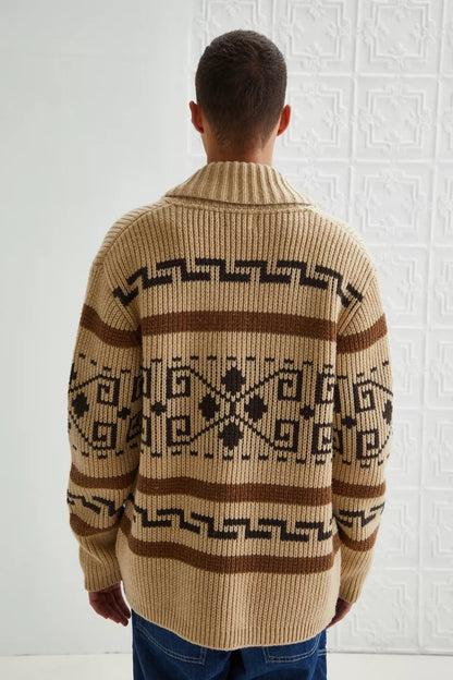 Retro Jacquard Heren Vest met Sjaalkraag - Comfortabel Casual Design