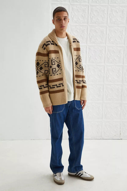Retro Jacquard Heren Vest met Sjaalkraag - Comfortabel Casual Design