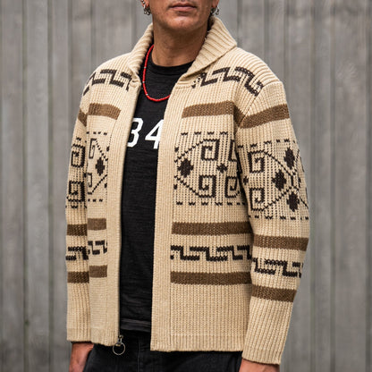 Retro Jacquard Heren Vest met Sjaalkraag - Comfortabel Casual Design