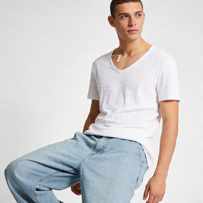 Linnen Katoenen V-Hals Shirt Heren – Ademend en Comfortabel