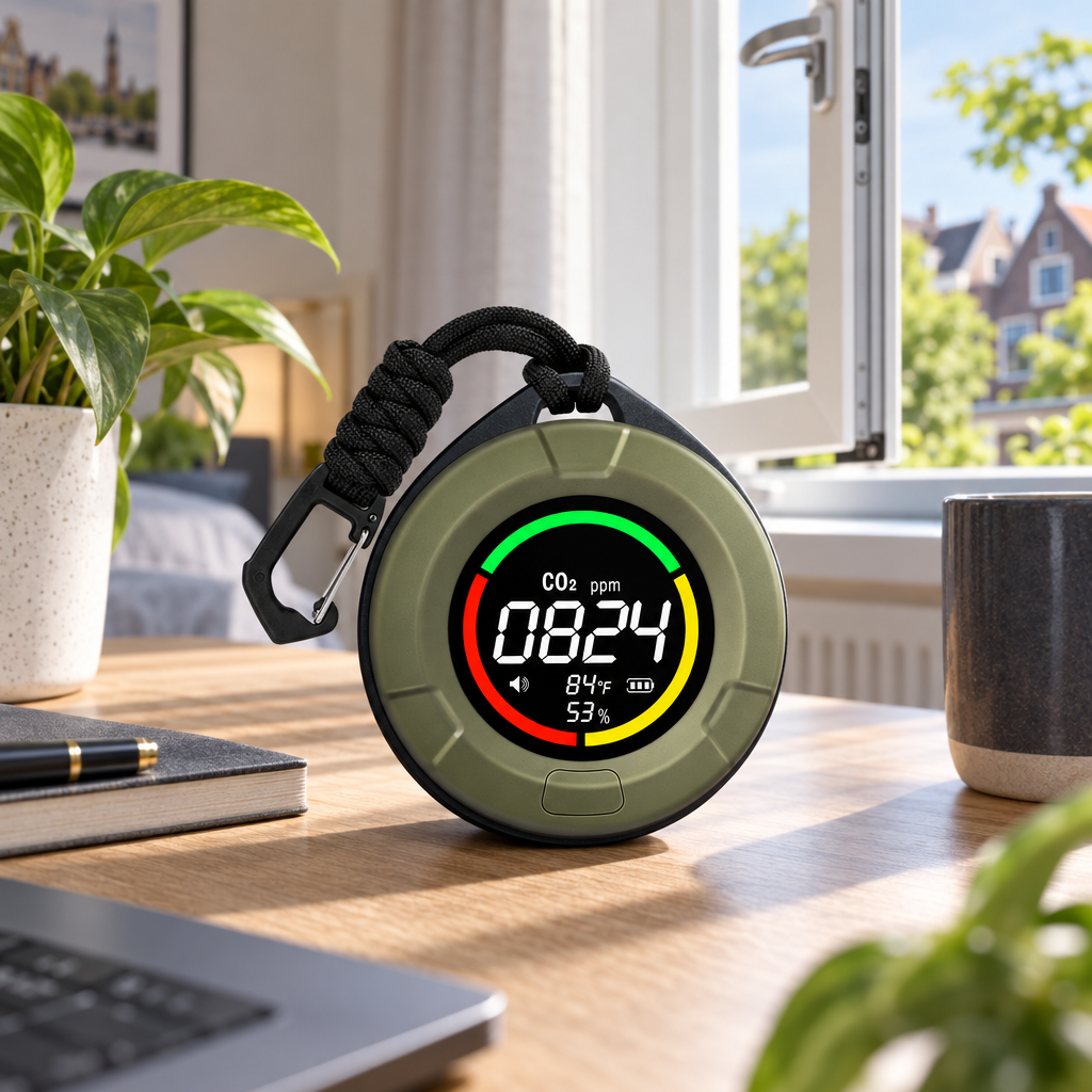 Draagbare Luchtkwaliteit Monitor - CO2, Temperatuur & Luchtvochtigheid Meter