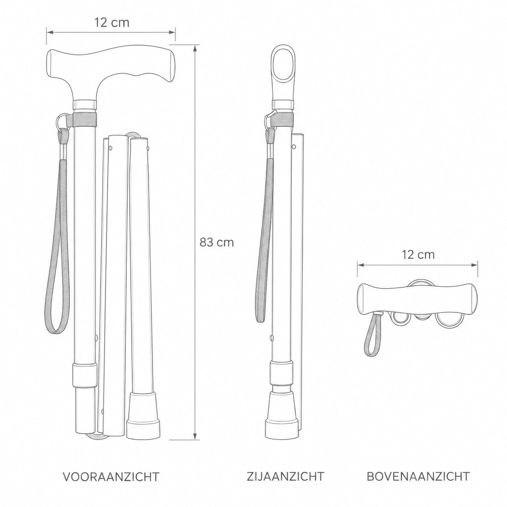 Comfort Inklapbare Wandelstok - Lichtgewicht Aluminium met T-Greep en Polsband