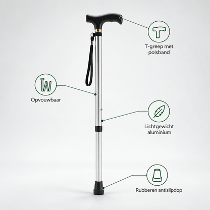 Comfort Inklapbare Wandelstok - Lichtgewicht Aluminium met T-Greep en Polsband