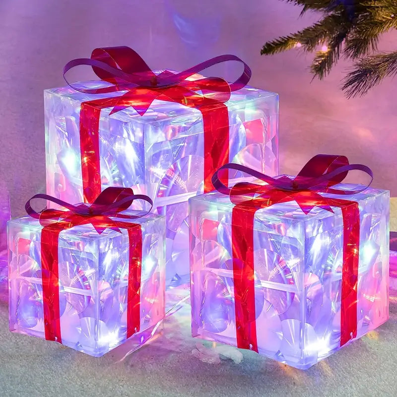 Feestelijke LED Geschenkdozen Set – 3 Verlichte Dozen voor Kerstdecoratie