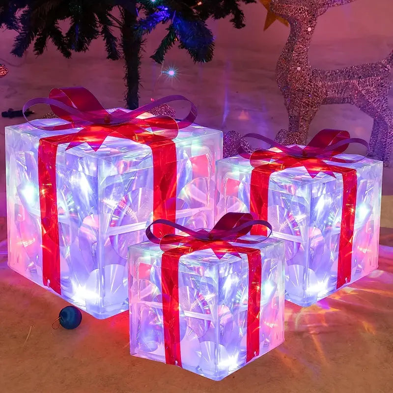 Feestelijke LED Geschenkdozen Set – 3 Verlichte Dozen voor Kerstdecoratie