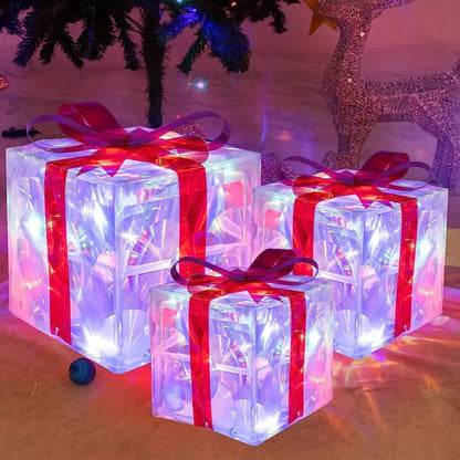 Feestelijke LED Geschenkdozen Set – 3 Verlichte Dozen voor Kerstdecoratie