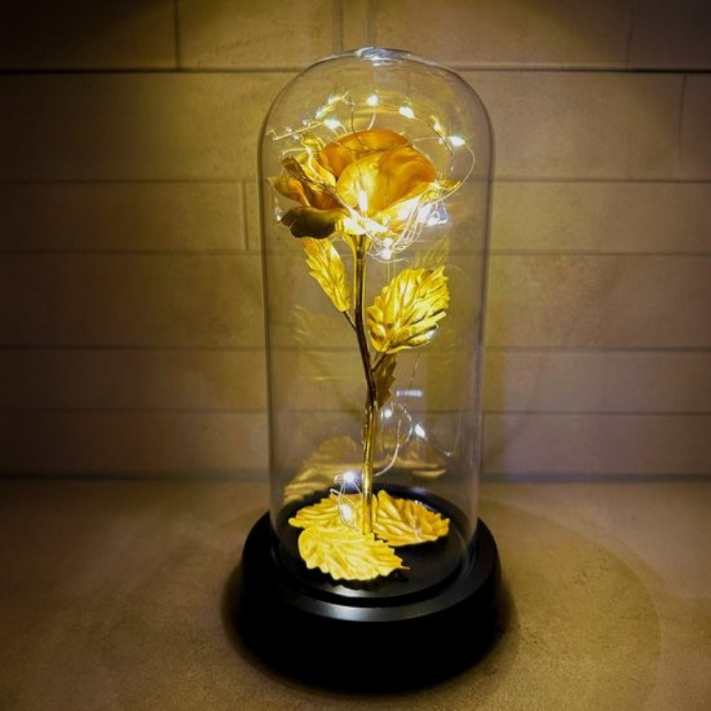 LiefdesGloed Gouden Roos Stolp Met LED Verlichting Moederdag Cadeau