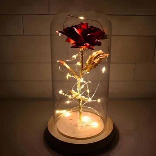 LiefdesGloed Gouden Roos Stolp Met LED Verlichting Moederdag Cadeau