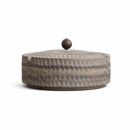 Keramische asbak met houten deksel, 12,5 cm - handgemaakt