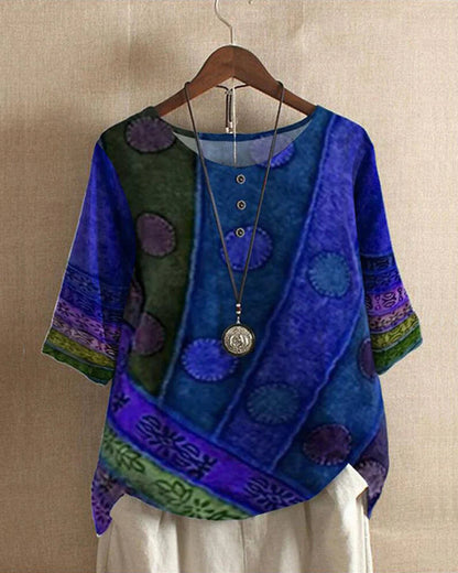 BohoFlair – Dames Vintage Blouse met Losse Pasvorm en Kleurrijk Patroon
