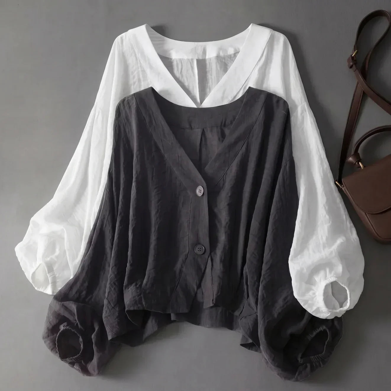 LunaLinnen Blouse Met Pofmouwen