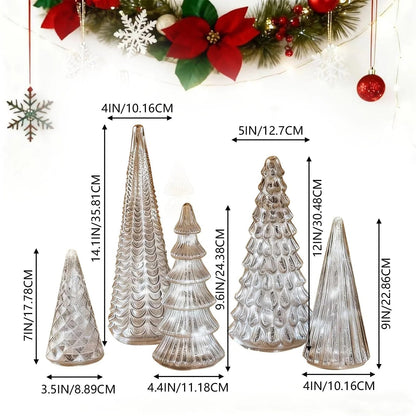 GlansPine LED Dennenset – 5-delige Zilveren Kerstdecoratie met Warm Licht