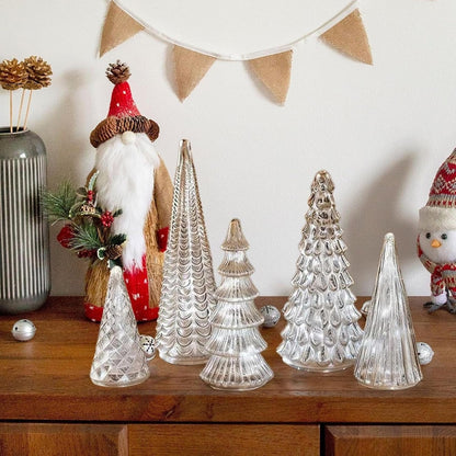 GlansPine LED Dennenset – 5-delige Zilveren Kerstdecoratie met Warm Licht