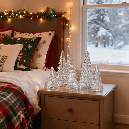 GlansPine LED Dennenset – 5-delige Zilveren Kerstdecoratie met Warm Licht