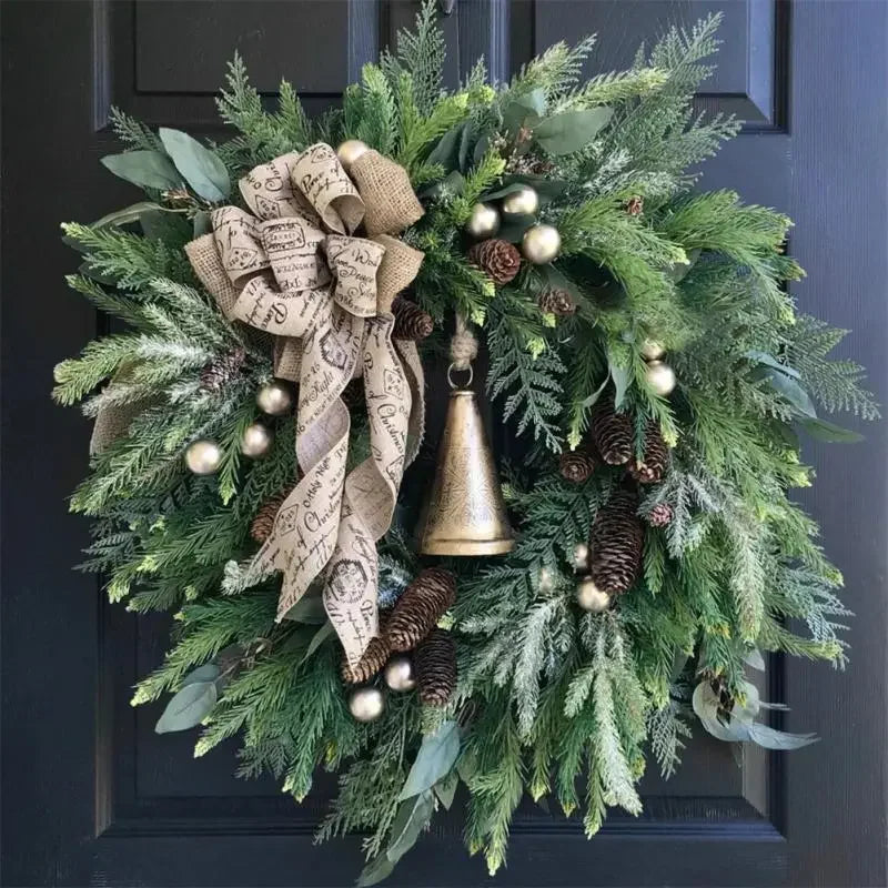 Rustieke Kerstkrans met Dennenappels en Jute Strik
