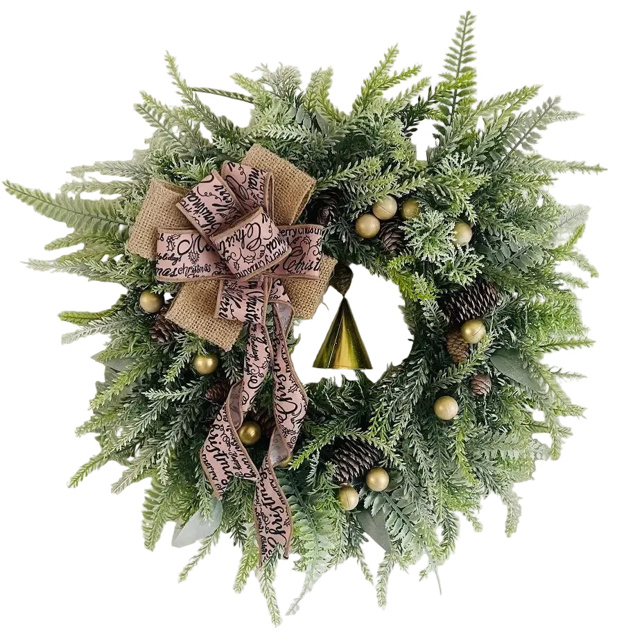 Rustieke Kerstkrans met Dennenappels en Jute Strik