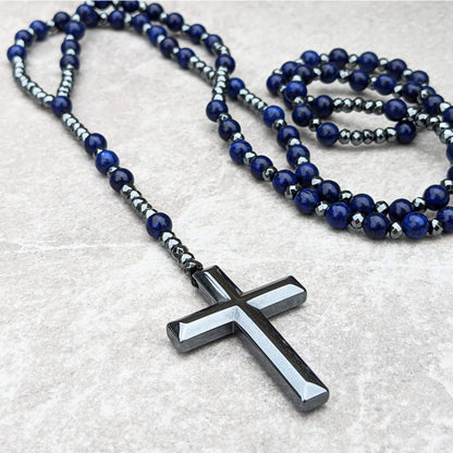 Orion Spirituele Ketting met Tijgeroog & Lapis Lazuli – Heren Rozenkrans