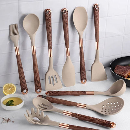 KookSet Eleganza – 10-delige Siliconen Keukenset met Houten Handvat