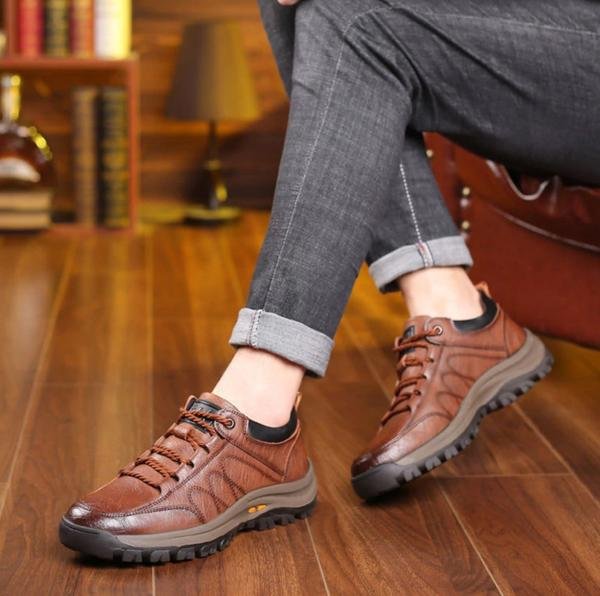 Comfort Wandelschoenen Rundleder Handgemaakt Ergonomisch Zwart Bruin