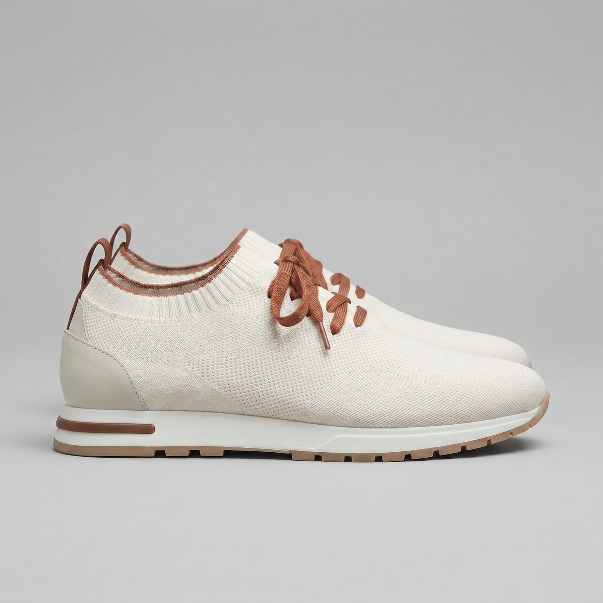 Gebreide Lace-Up Sneaker met Lederen Hieldetail - Heren
