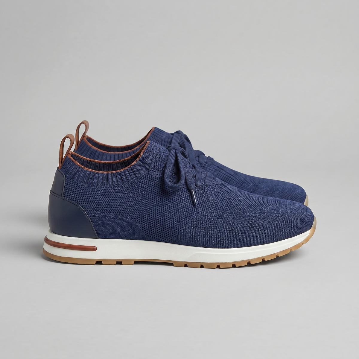 Gebreide Lace-Up Sneaker met Lederen Hieldetail - Heren