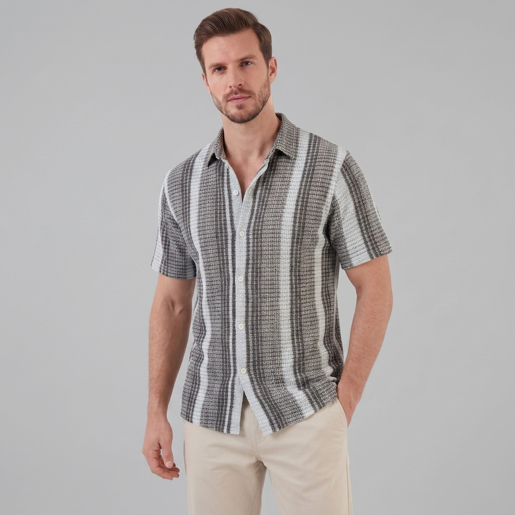 Gestreept Katoenen Zomeroverhemd Heren - Korte Mouwen Casual
