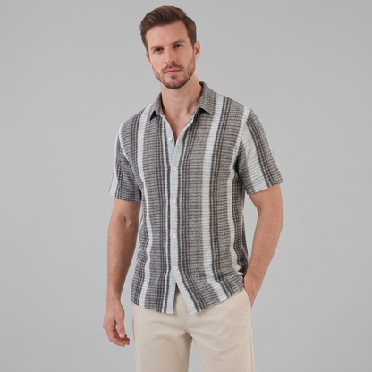 Gestreept Katoenen Zomeroverhemd Heren - Korte Mouwen Casual