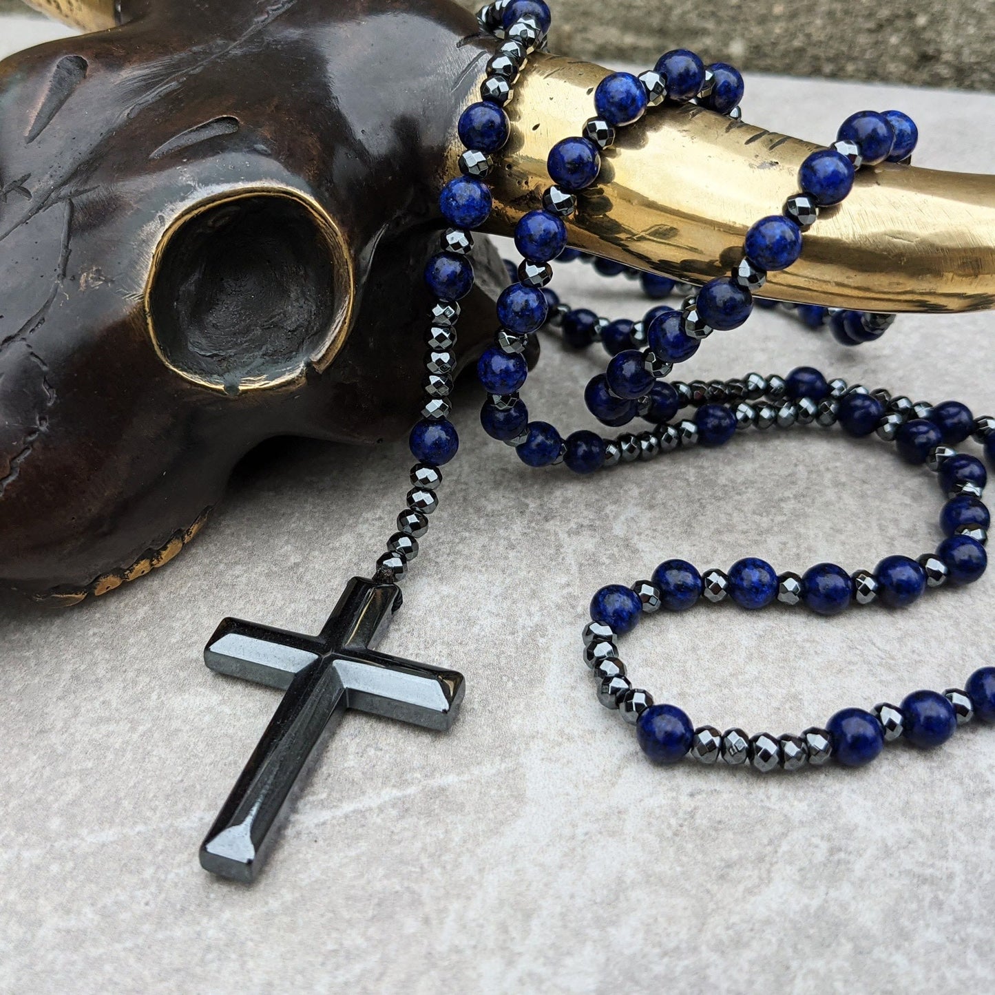 Orion Spirituele Ketting met Tijgeroog & Lapis Lazuli – Heren Rozenkrans
