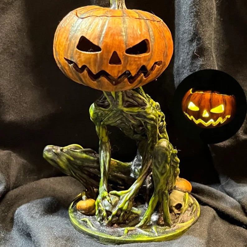 Verlichte Griezel Pompoen Decoratie - Handgemaakt Halloween Ornament