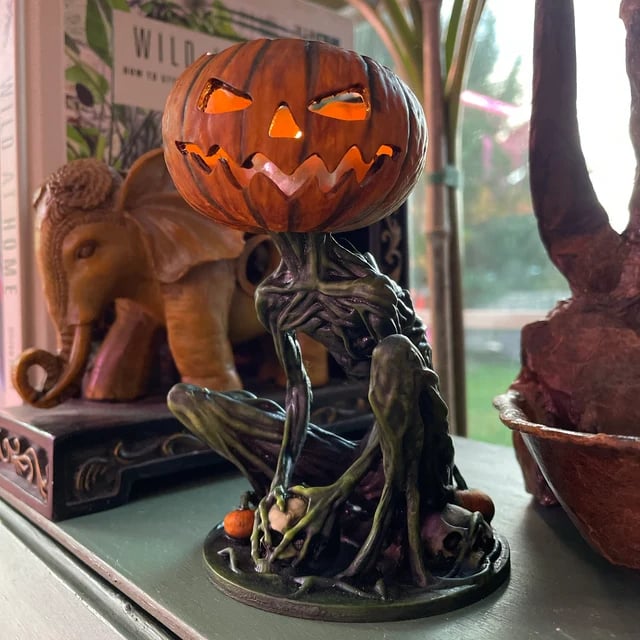 Verlichte Griezel Pompoen Decoratie - Handgemaakt Halloween Ornament