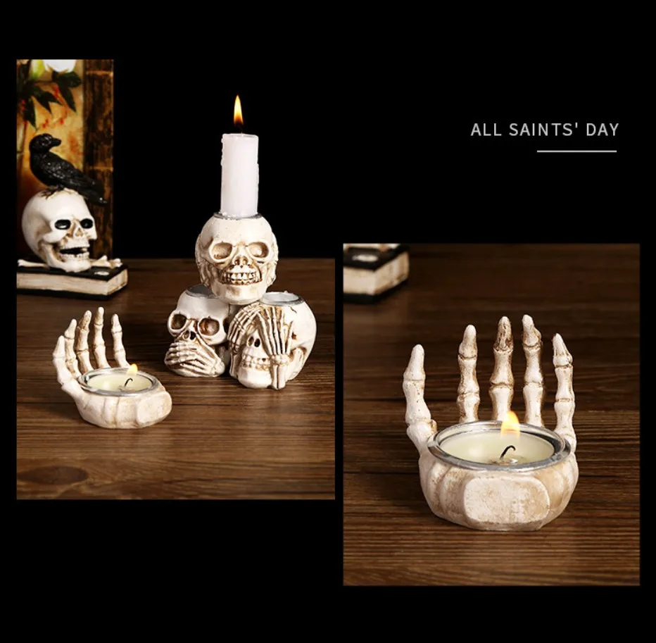 Gotische Schedelkandelaar Set - 3-delige Halloween Decoratie