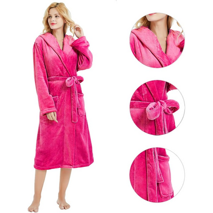 Dames Badjas van Fleece met Capuchon en Zakken