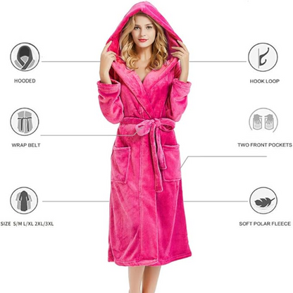 Dames Badjas van Fleece met Capuchon en Zakken