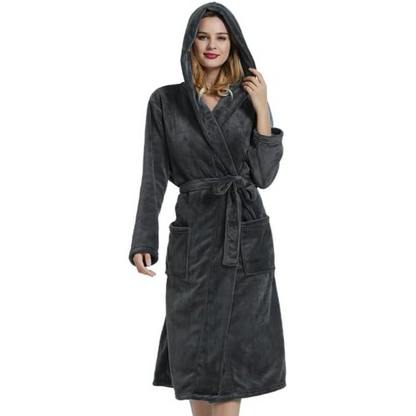 Dames Badjas van Fleece met Capuchon en Zakken