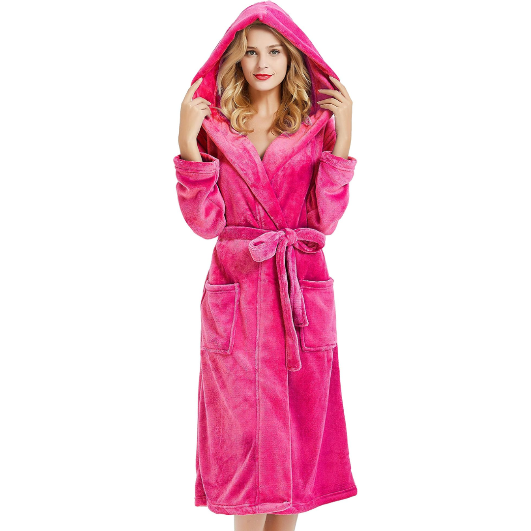 Dames Badjas van Fleece met Capuchon en Zakken