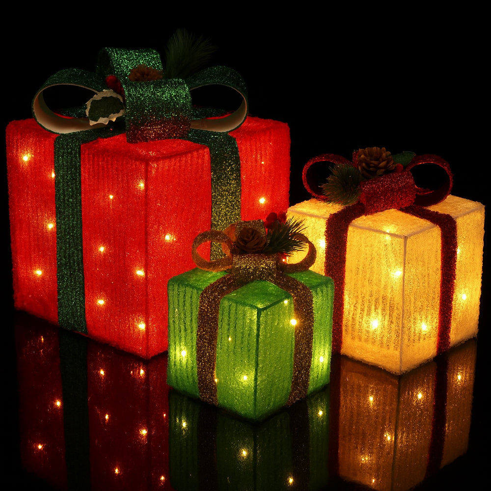 Verlichte Feestdozen Set - 3 stuks met warmwit LED licht