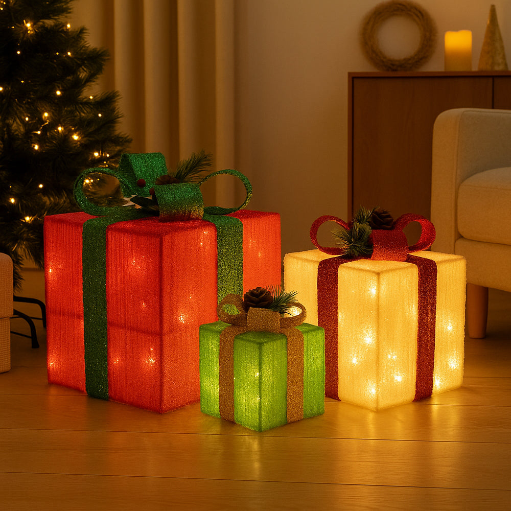 Verlichte Feestdozen Set - 3 stuks met warmwit LED licht