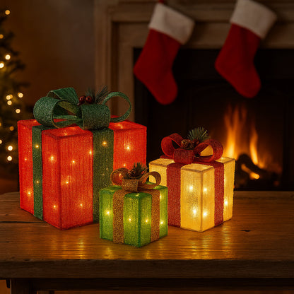 Verlichte Feestdozen Set - 3 stuks met warmwit LED licht