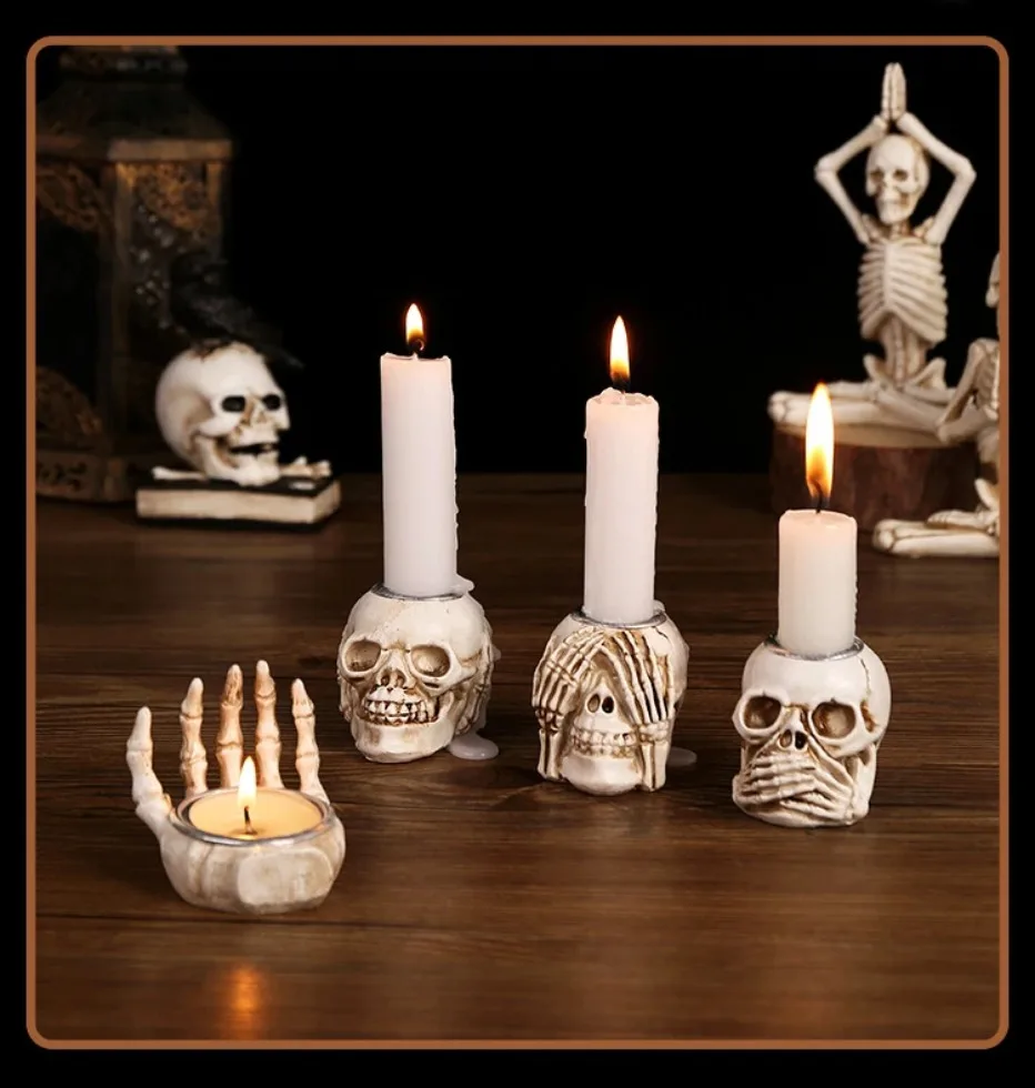 Gotische Schedelkandelaar Set - 3-delige Halloween Decoratie