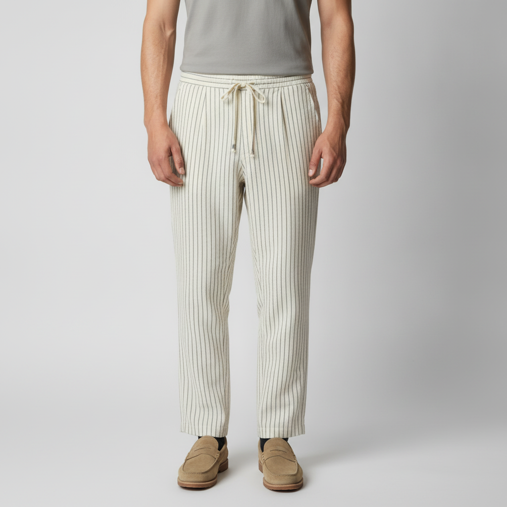 Pinstripe Linnen-Katoen Zomerbroek Heren - Elastische Taille