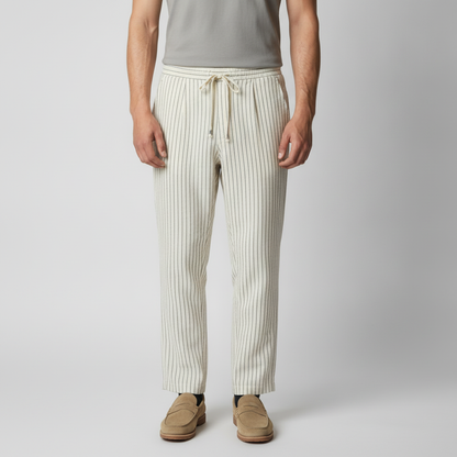 Pinstripe Linnen-Katoen Zomerbroek Heren - Elastische Taille