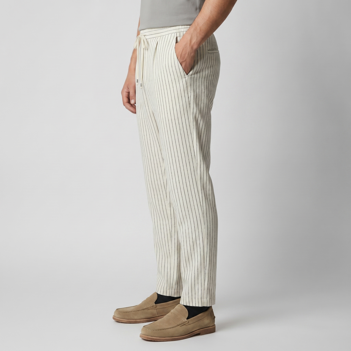 Pinstripe Linnen-Katoen Zomerbroek Heren - Elastische Taille